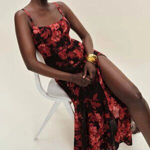 Reformation Eridania Dress – Black & Red Floral (Size 2)